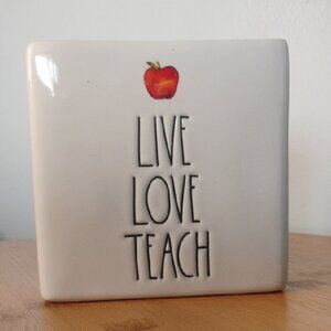 Rae Dunn Ceramics White and Red 'Live Love Teach' Pencil Note Pad Holder Caddy
